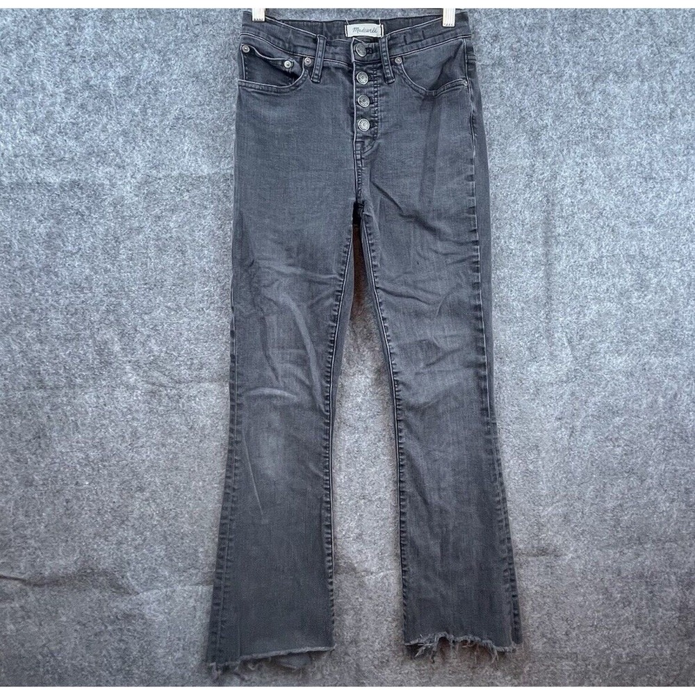 Madewell Jeans Womens 26T Black Grey Cali Demi Boot Stretch Fray Raw‎ Hem